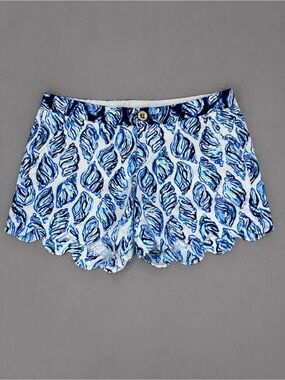 Lilly Pulitzer Blue Shell Print Scallop Hem Shorts Sz Preppy Coastal Resort